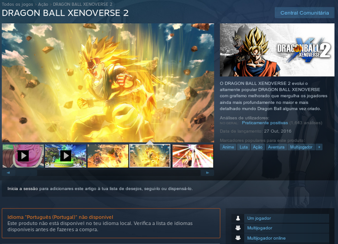 Página de Dragon Ball Xenoverse 2 no Steam (Foto: Reprodução/André Mello)