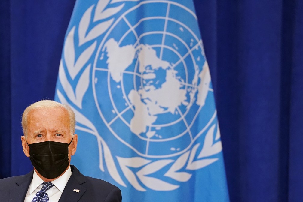 Presidente dos EUA, Joe Biden, durante reunião na sede da ONU em Nova York na segunda-feira (20) — Foto: Kevin Lamarque/Reuters