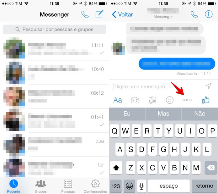 Abra o aplicativo do Messenger e toque sobre o bot?o indicado (Foto: Reprodu??o/Helito Bijora) 