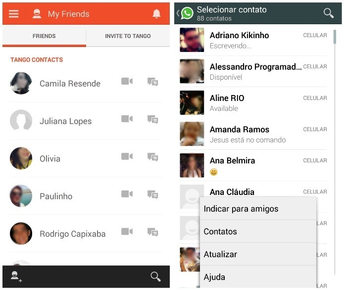Os dois aplicativos alimentam suas basea de contatos utilizando os telefones salvos na agenda do celular (Foto: Reprodução/Lívia Dâmaso)