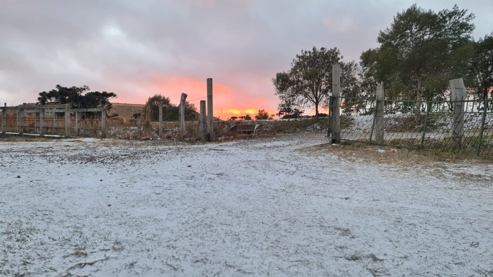 Amanhecer em São Joaquim, na Serra de Santa Catarina, nesta quinta-feira (29) — Foto: Mycchel Legnaghi/São Joaquim Online