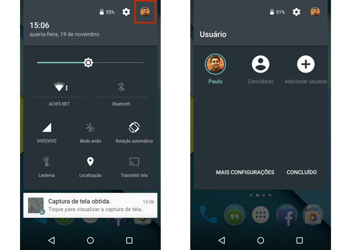 Acesse os usuários pela tela de atalhos do Android (Foto: Reprodução/Paulo Alves)