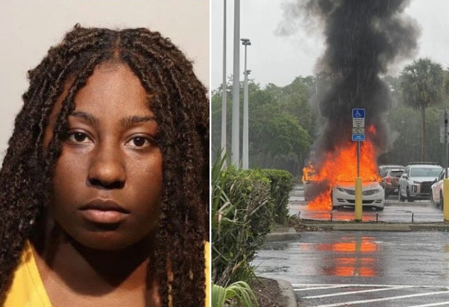 Mulher deixa os filhos dentro de carro para furtar em shopping e na volta encontra o carro em chamas