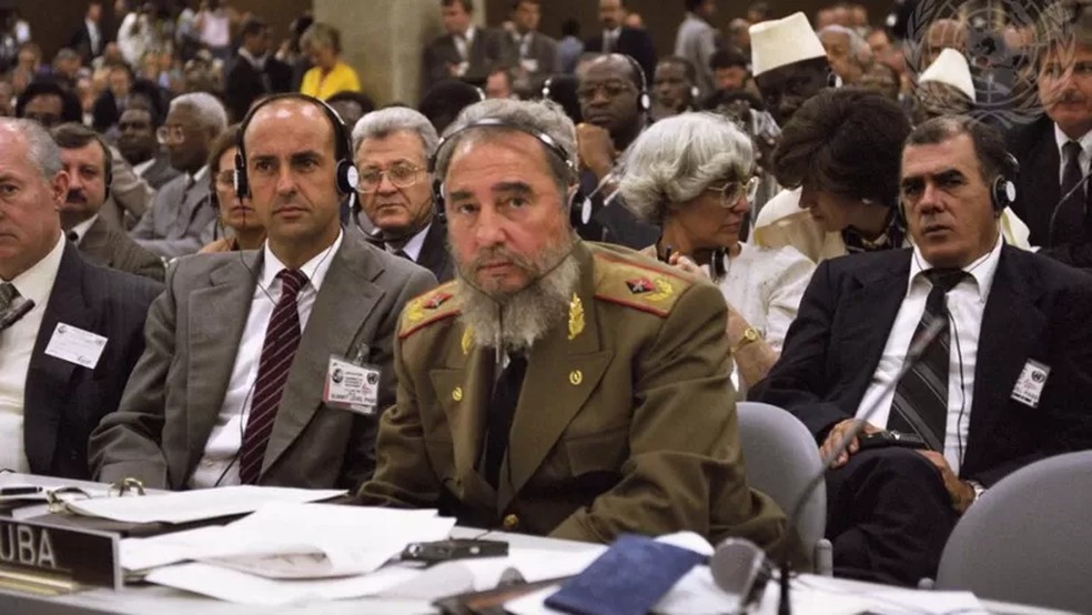 O presidente de Cuba, Fidel Castro, participa da Cúpula da Terra — Foto: BBC/UN PHOTO