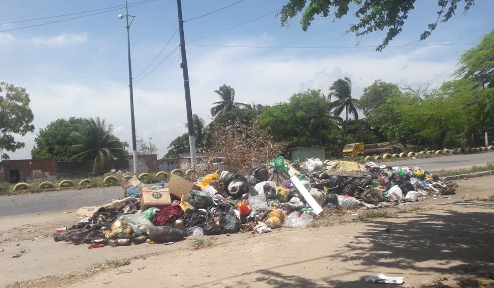 Lixo acumulado em ruas e avenidas de Maceió — Foto: Thamires Ribeiro/G1