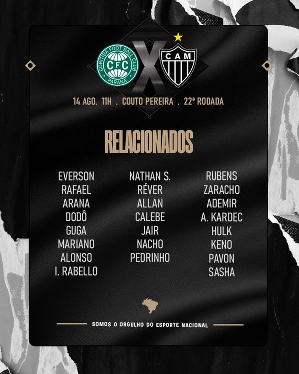 Atlético-MG leva 23 jogadores para enfrentar o Coritiba — Foto: Divulgação/CAM