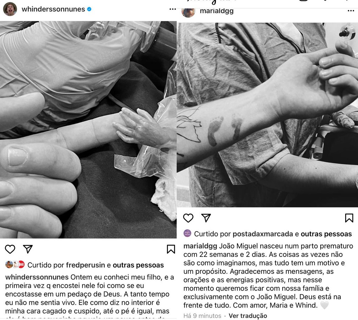 Neste domingo (30), o comediante e a noiva confirmaram o nascimento prematuro de João Miguel por meio de posts em suas respectivas contas do Instagram (Foto: Reprodução)