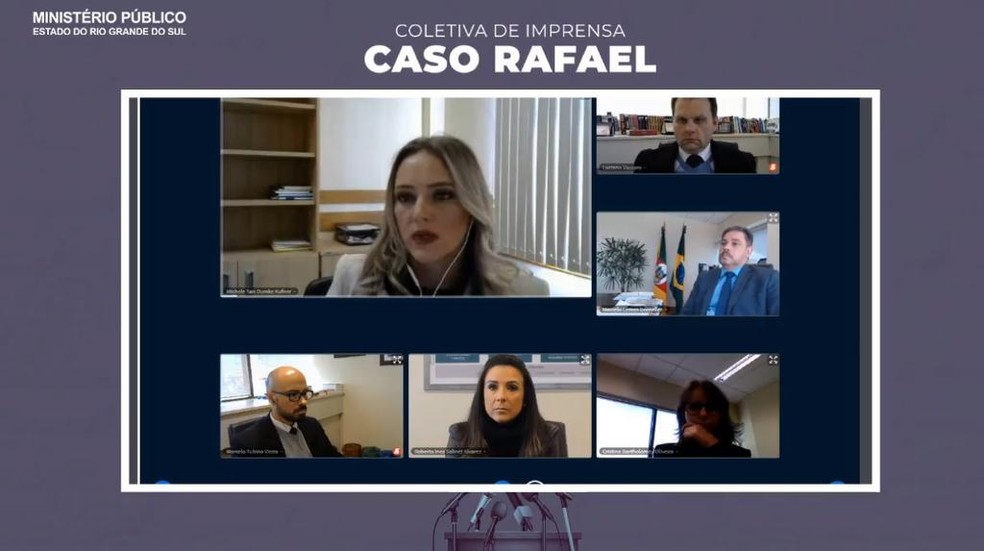 Ministério Público anunciou denúncia de Alexandra Dougokenski em uma coletiva pela internet — Foto: Ministério Público do RS