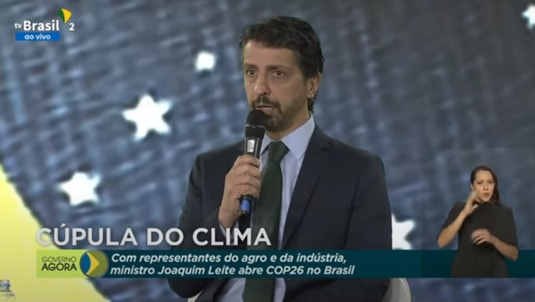 Joaquim Leite, ministro do Meio Ambiente, em abertura da participação do Brasil na COP-26 (Foto: Reprodução/TV Brasil)