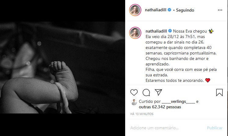 Nathalia Dill dá à luz Eva (Foto: Reprodução/Instagram)