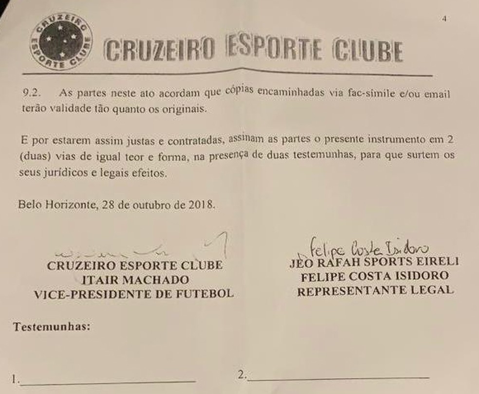 Itair Machado foi o dirigente responsável pelo contrato em que o Cruzeiro cede R$ 800 mil a Carlinhos Sabiá pela venda de Mayke para o Palmeiras — Foto: Reprodução
