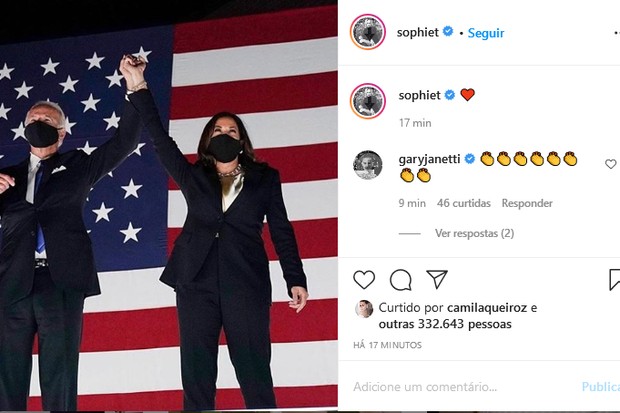 Sophie Turner celebra vitória de Joe Biden   (Foto: Reprodução/Instagram)