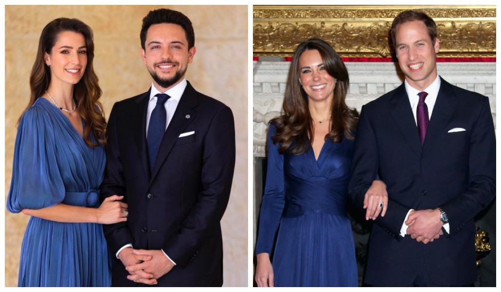 O Príncipe Hussein e a noiva Rajwa Al-Saif  e a foto do noivado do Príncipe William com a Duquesa Kate Middleton em 2010 (Foto: Instagram/Getty Images)