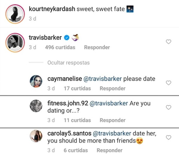 Travis Barker reagiu à foto de Kourtney Kardashian na praia (Foto: Reprodução / Instagram)