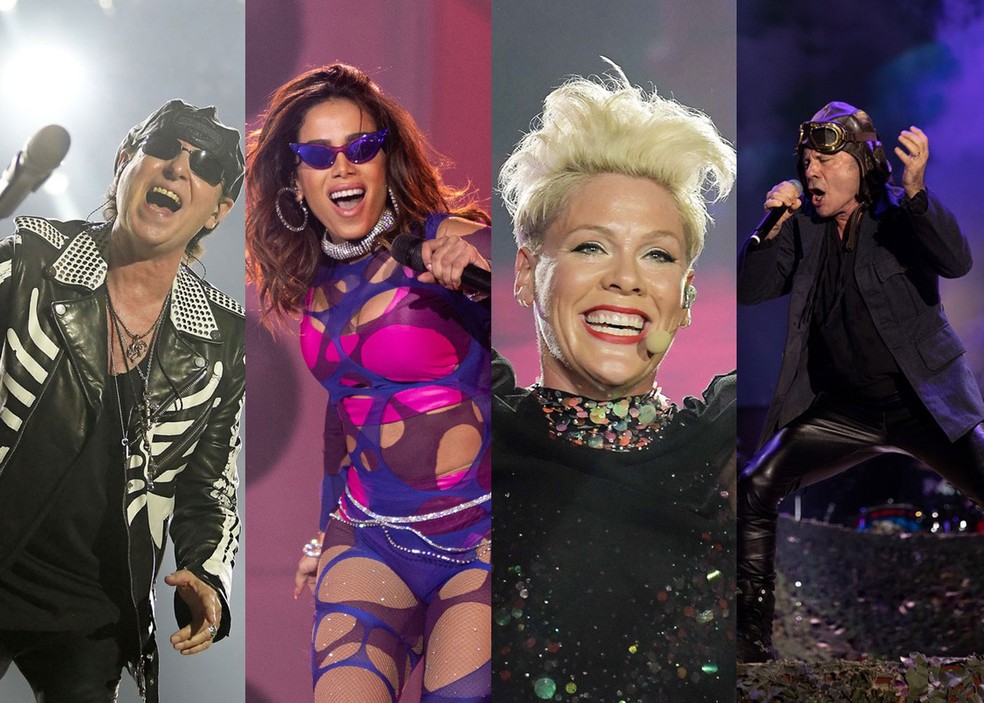 Scorpions, Anitta, Pink e Iron Maiden no Rock in Rio 2019 — Foto: Alexandre Durão e Marcelo Brandt/G1