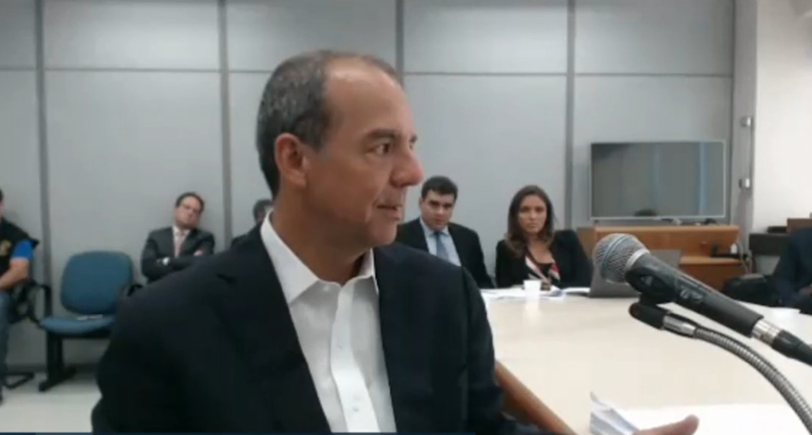 Cabral em depoimento ao juiz Marcelo Bretas em agosto de 2018 — Foto: Reprodução