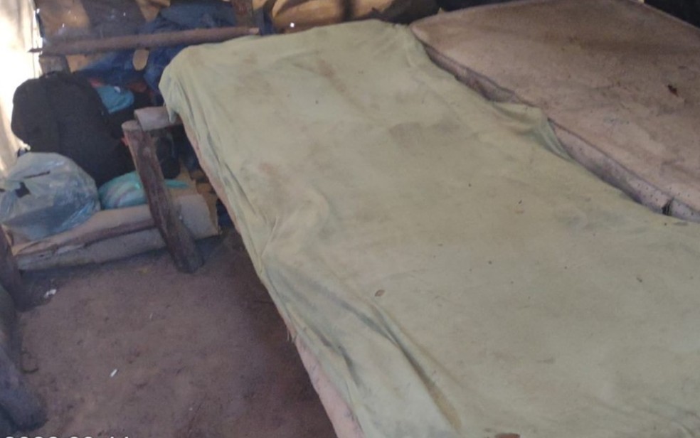Barracão em que trabalhadores encontrados em situação análoga à escravidão viviam — Foto: Reprodução/TV Anhanguera