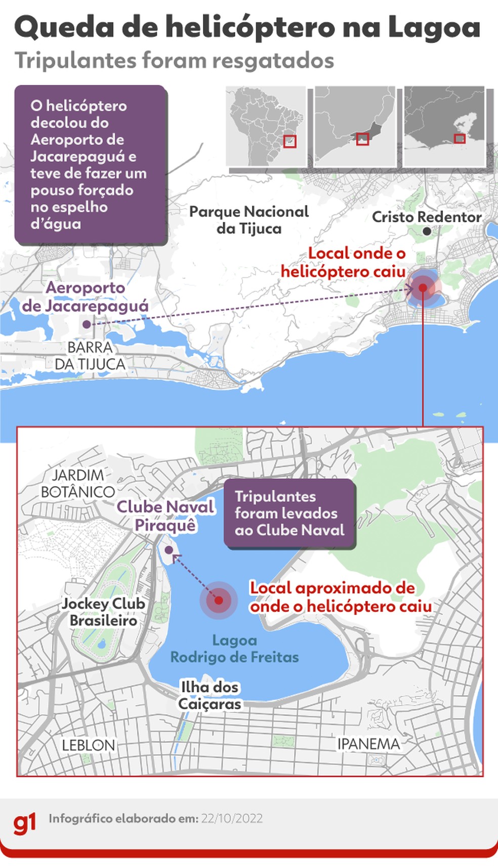 Infográfico sobre queda de helicóptero na Lagoa — Foto: Kayan Albertin/Editoria de Arte g1
