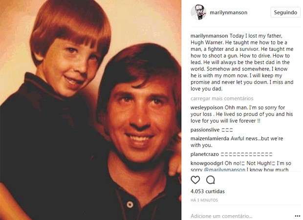 Marilyn Manson na infância com o pai, Hugh Warner (Foto: Reprodução/Instagram)