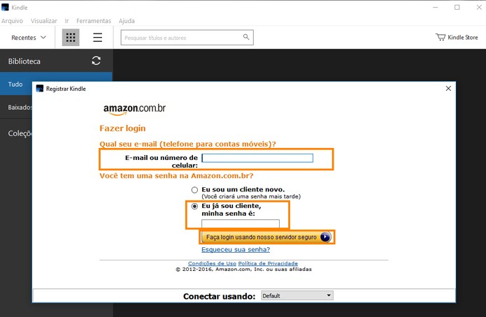 Faça o login no Kindle para PC com a conta Amazon (Foto: Reprodução/Barbara Mannara)