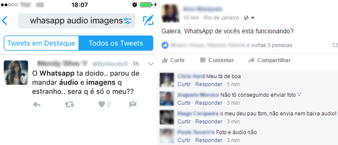 Usuários do Facebook e Twitter relatam problemas ao baixar áudio e imagens no WhatsApp (Foto: Reprodução/Ana Marques)