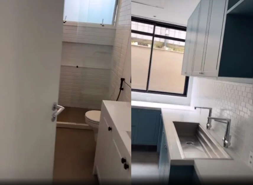 Banheiro e cozinha da nova casa de Fabio Porchat — Foto: Reprodução/Instagram