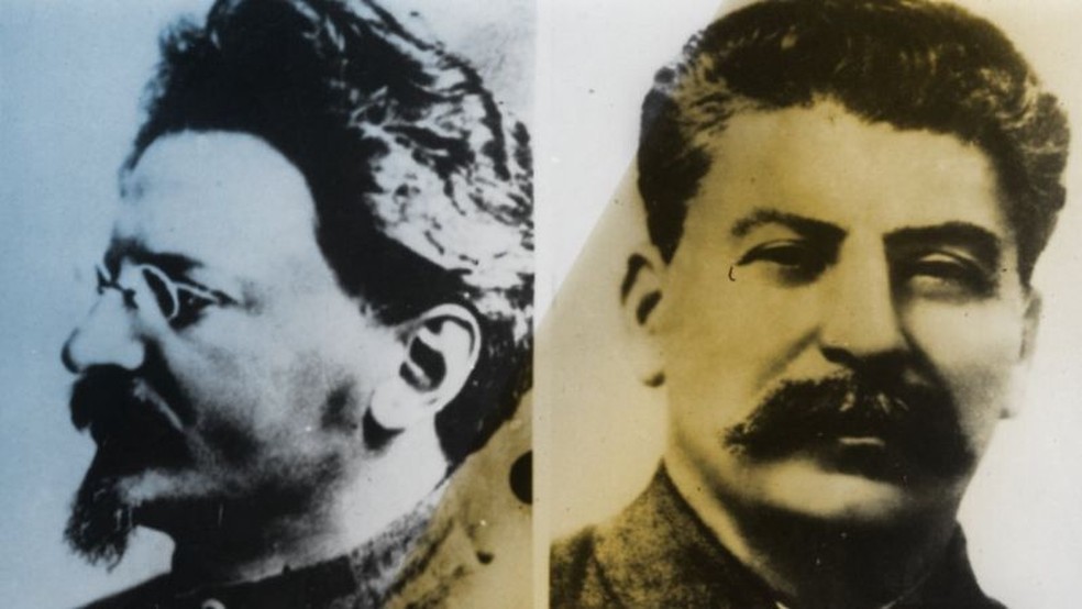 Trostky à esquerda e Stalin à direita — Foto: Getty Images/Via BBC