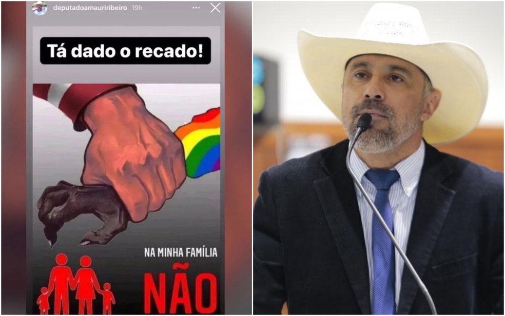 À esquerda, foto postada pelo deputado / à direita, Amauri Ribeiro (UB)  — Foto: Reprodução/Instagram Amauri // Reprodução Portal Alego