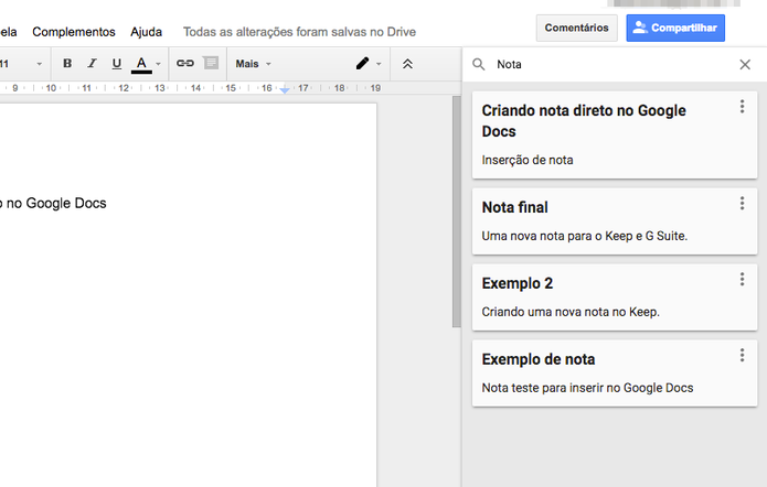 Saiba usar a integração do Keep com o Google Docs (Foto: Reprodução/Felipe Vinha)