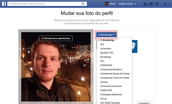 Facebook tem diversas categorias para fotos de perfil (Foto: Reprodução/Elson de Souza)