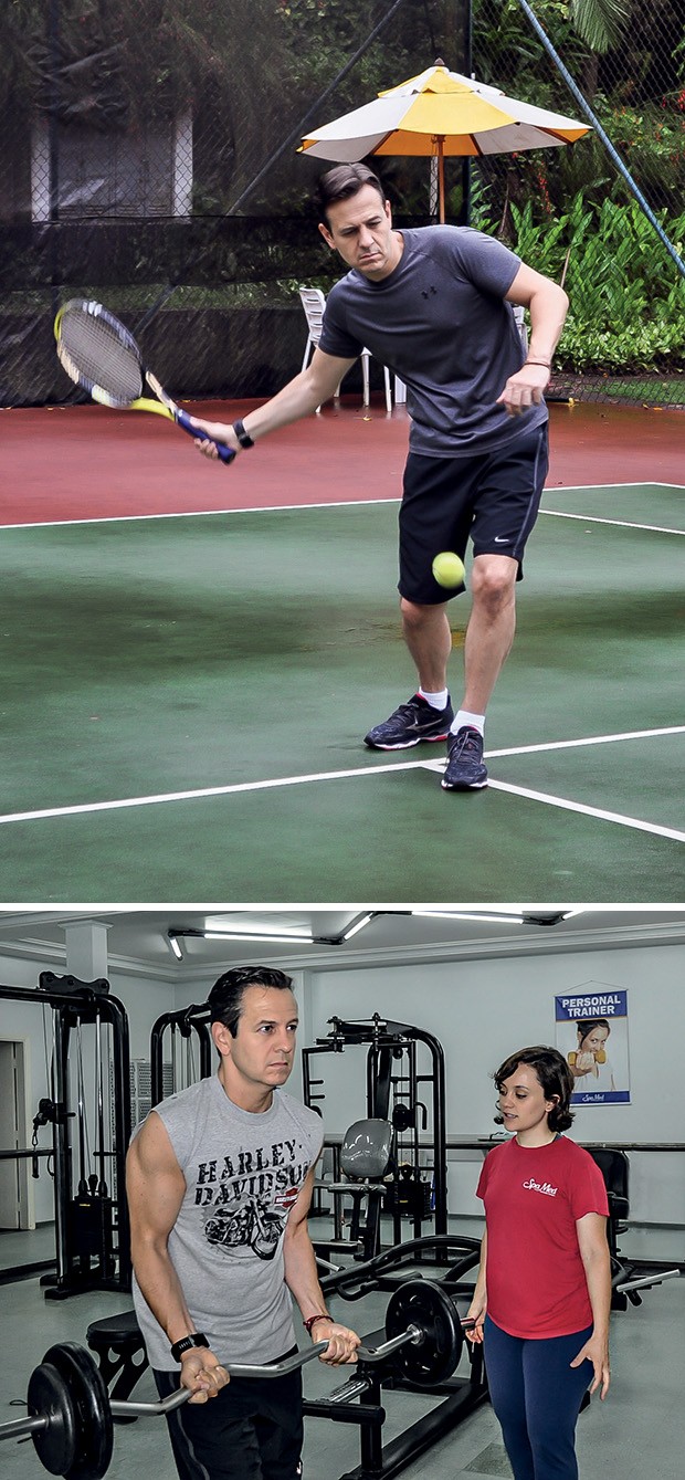 Celso Zucatelli joga tênis e faz musculação com ajuda da personal  trainer Lana Molina  (Foto:  )