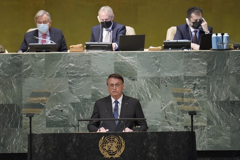 Brazilian President Jair Bolsonaro addresses the 77th session of the General Assembly at United Nations headquarters, Tuesday, Sept. 20, 2022. (AP Photo/Mary Altaffer)