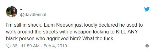 Tweet sobre a declaração de Liam Neeson ao The Independent (Foto: Reprodução / Twitter)