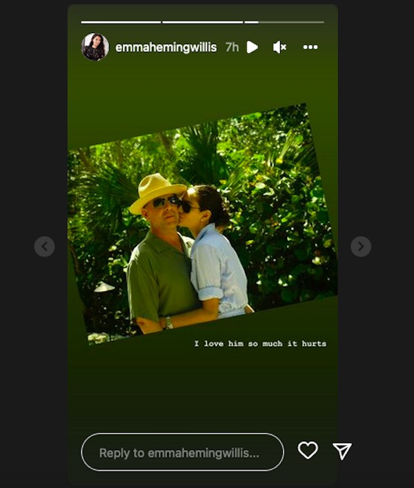 A foto compartilhada pela atriz e empresária Emma Heming com a declaração de amor para o marido, o ator Bruce Willis (Foto: Instagram)