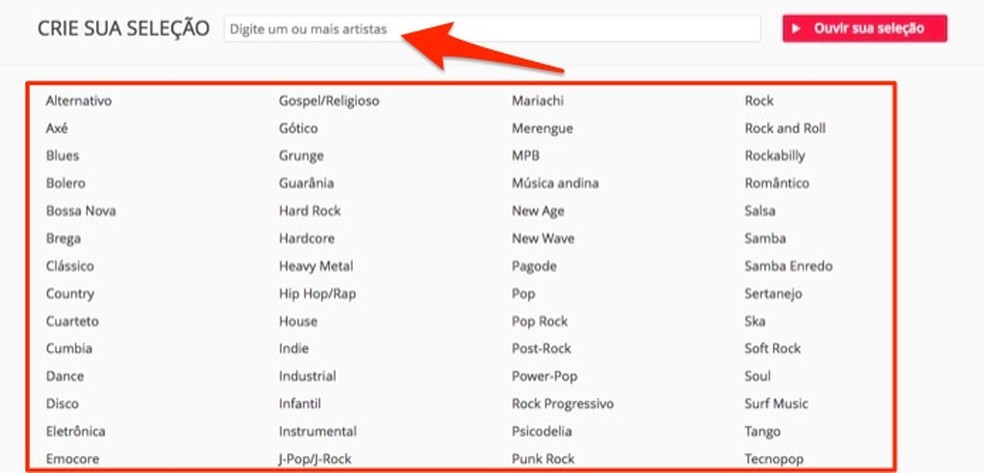 Opção para criar uma seleção de músicas com artistas combinados — Foto: Reprodução/Marvin Costa