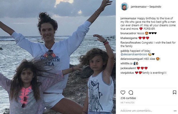 Em meio a rumores de separação, Jamie Mazur se declara ao parabenizar Ale Ambrosio (Foto: Reprodução/Instagram)