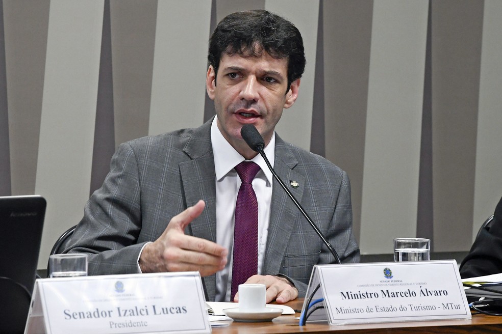 O ministro do Turismo, Marcelo Álvaro Antônio, durante audiência pública no Senado — Foto: Roque de Sá/Agência Senado