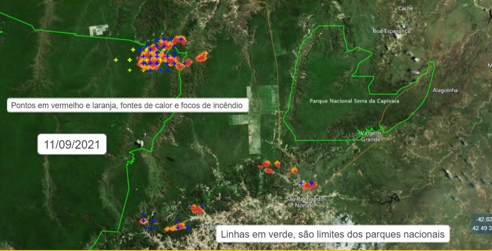 Áreas com focos de incêndio neste sábado (11) — Foto: Divulgação /Corpo de Bombeiros