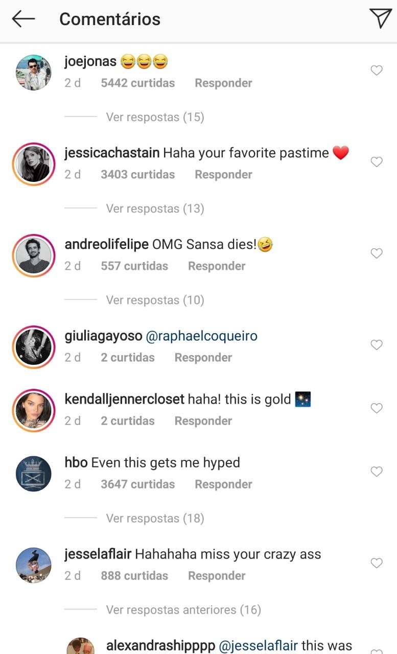Comentários na publicação de Sophie Turner (Foto: Reprodução/Instagram)