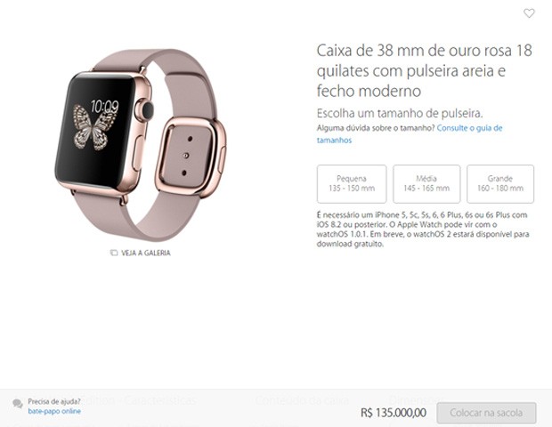 Modelo mais caro do Apple Watch custará R$ 135 no Brasil (Foto: Reprodução/Apple)