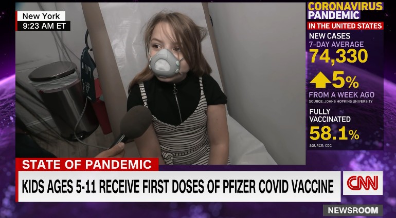 Menina diz sonhar com show da Broadway após receber vacina contra a covid-19 (Foto: Reprodução/CNN)