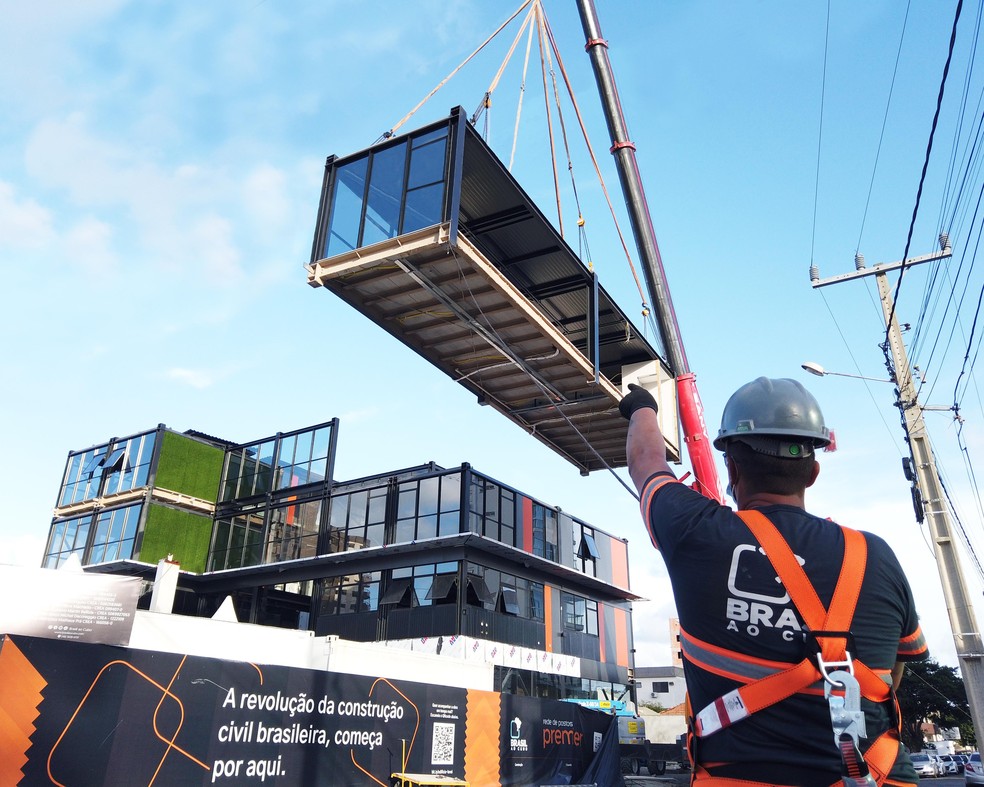Construção modular de um edifício feita pela Brasil ao Cubo — Foto: Foto: Divulgação / Brasil ao Cubo