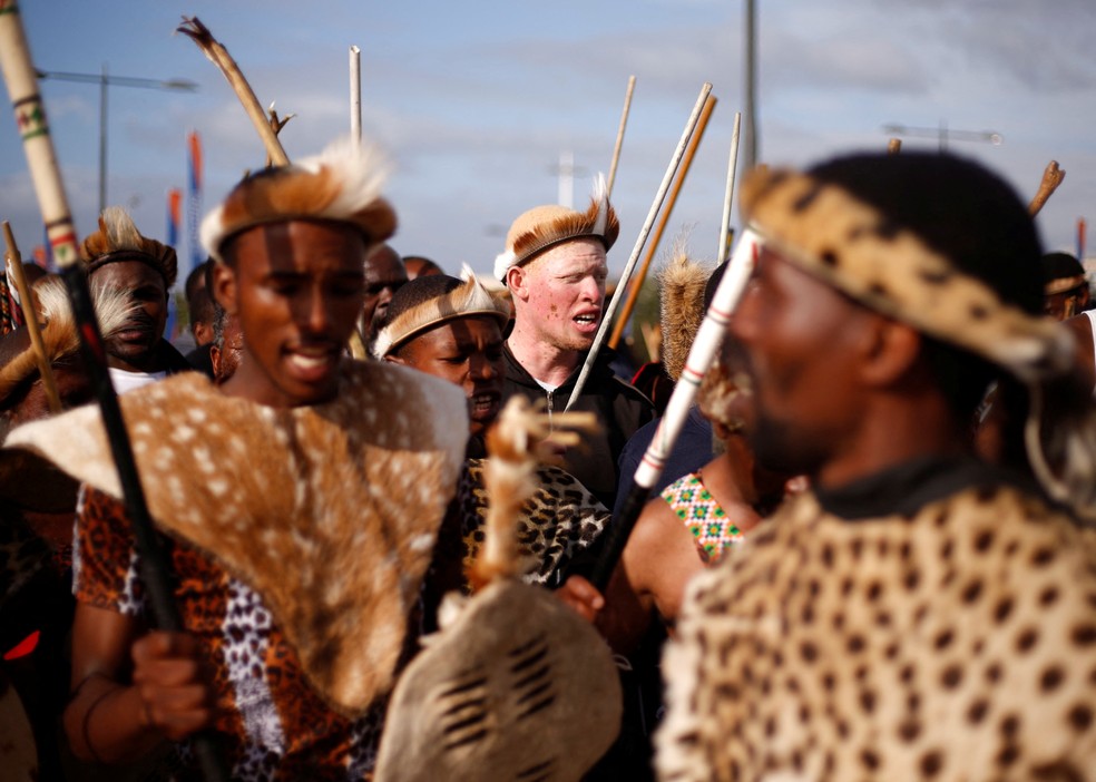Imagem da cerimônia de celebração do rei zulu em Durban, na África do Sul, em 29 de outubro de 2022 — Foto: Rogan Ward/Reuters