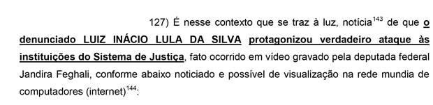 Trecho da denúncia do Ministério Público de São Paulo que pede a prisão de Luiz Inácio Lula da Silva (Foto: Reprodução)