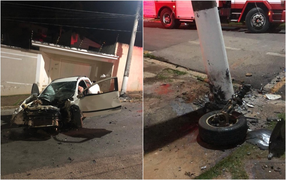 Motorista fica ferido ao bater carro em poste de energia em Itapeva  — Foto: Itapeva Alerta/ Reprodução 