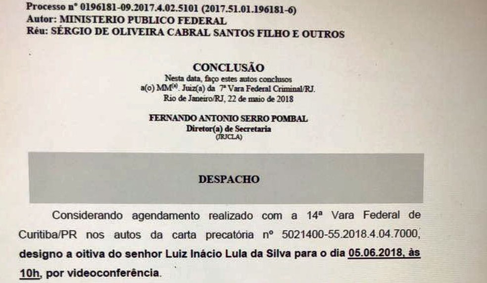 Juiz Marcelo Bretas vai ouvir Lula por videoconferência (Foto: Reprodução)