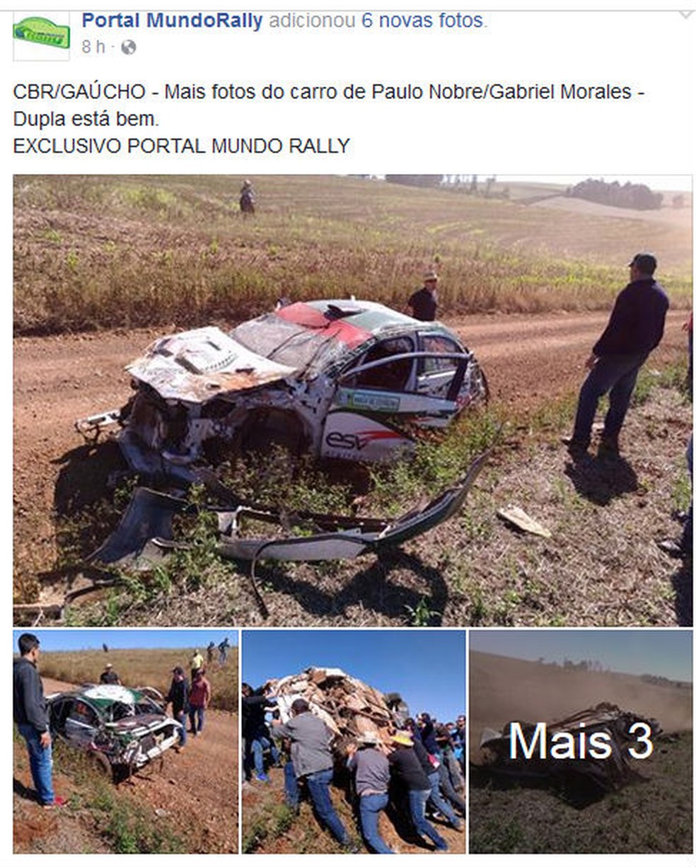 Carro de Paulo Nobre e de Gabriel Morales foi bem danificado (Foto: reprodução / Facebook)