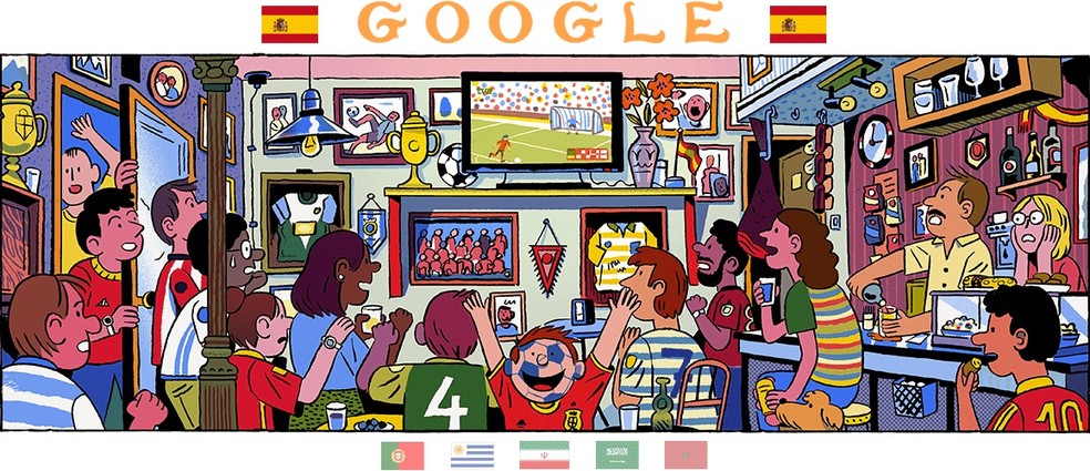 Doodle da Espanha mostra torcedores aflitos na frente da TV durante a Copa (Foto: ReproduÃ§Ã£o/Google)
