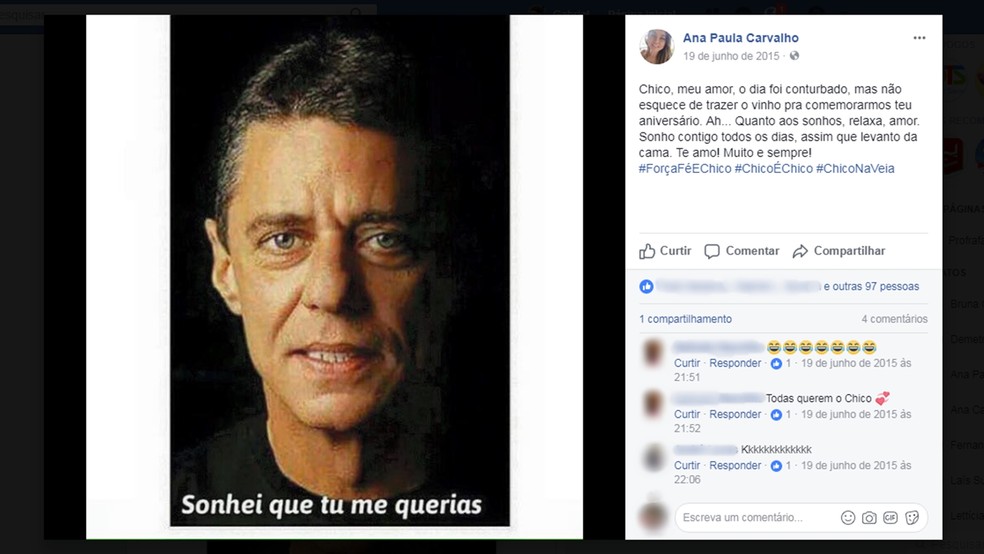 Em outra publicação, Ana dá os parabéns a Chico Buarque pelo seu aniversário (Foto: Reprodução/Facebook/Ana Paula Carvalho)