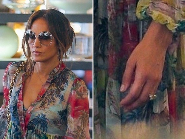 Jennifer Lopez exibe suposta aliança de noivado no anelar esquerdo (Foto: Grosby Group)